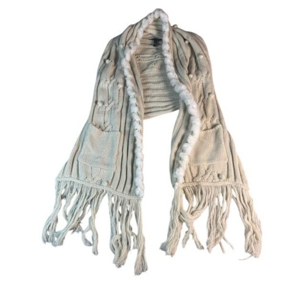 Jessica Simpson Scarf Vest Women S Off Broadway Cream Knit Faux Fur Hood Pockets